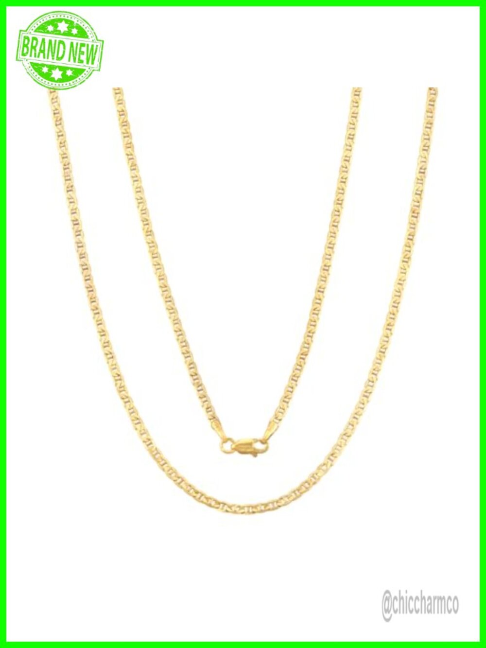 14K Solid Gold Mariner Anchor Chain Necklace Lobster Clasp Everyday Layering